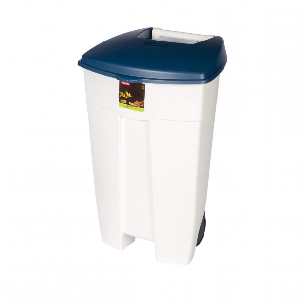 Pubela Eco Step-On Bin, 106 L,alba cu capac albastru